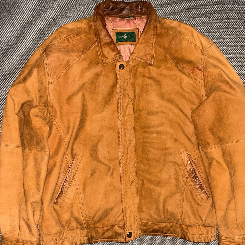 80s Hunt Club Brown Genuine leather Bomber Jacket - Picture 2 of 5